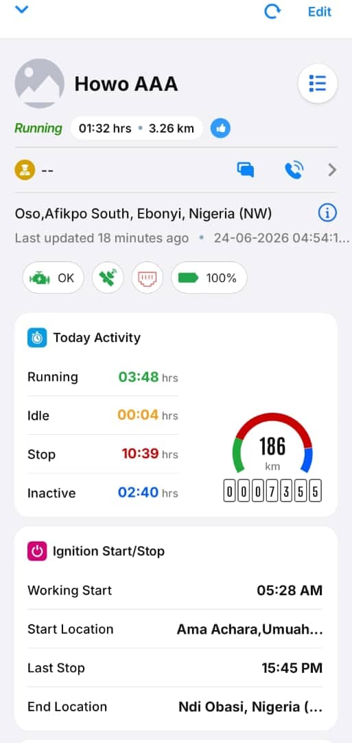 Primera fleet app — vehicle status and trip detail